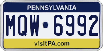 PA license plate MQW6992