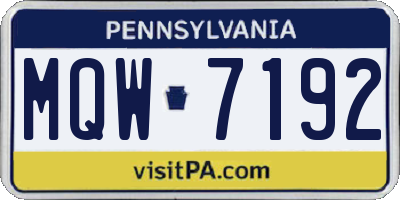 PA license plate MQW7192
