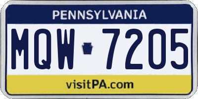 PA license plate MQW7205