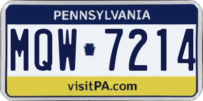 PA license plate MQW7214