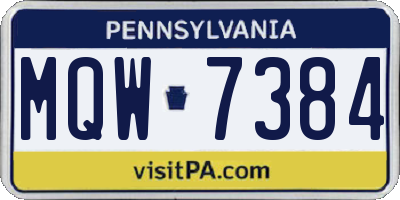 PA license plate MQW7384