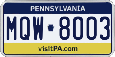PA license plate MQW8003