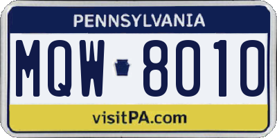 PA license plate MQW8010