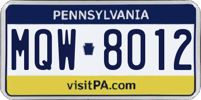 PA license plate MQW8012