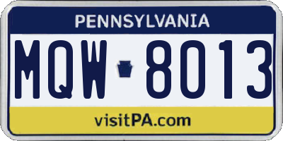 PA license plate MQW8013
