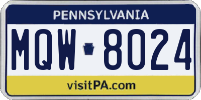 PA license plate MQW8024