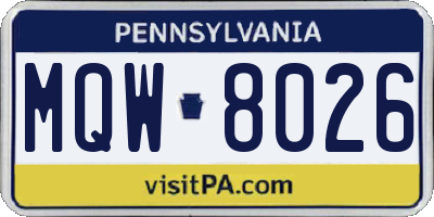 PA license plate MQW8026