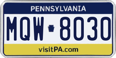 PA license plate MQW8030