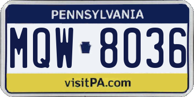 PA license plate MQW8036