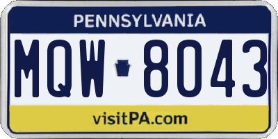 PA license plate MQW8043