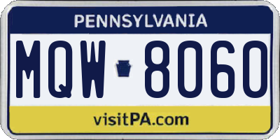 PA license plate MQW8060