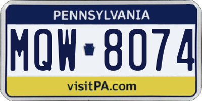 PA license plate MQW8074