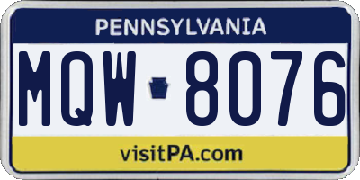 PA license plate MQW8076