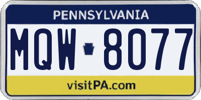 PA license plate MQW8077