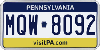 PA license plate MQW8092