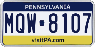 PA license plate MQW8107