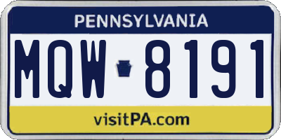 PA license plate MQW8191
