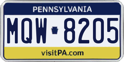 PA license plate MQW8205