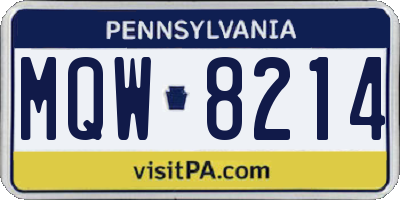 PA license plate MQW8214