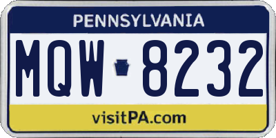 PA license plate MQW8232