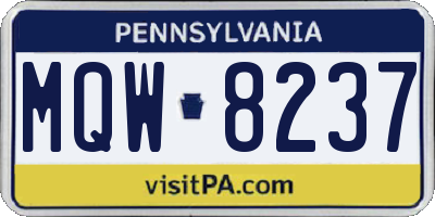 PA license plate MQW8237