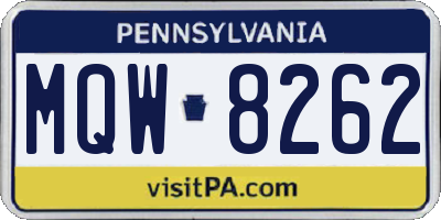PA license plate MQW8262