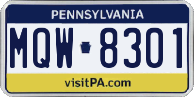 PA license plate MQW8301