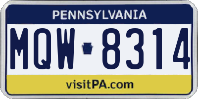PA license plate MQW8314