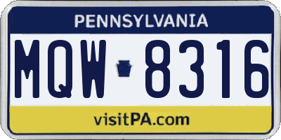 PA license plate MQW8316