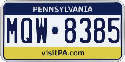 PA license plate MQW8385