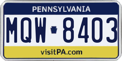 PA license plate MQW8403