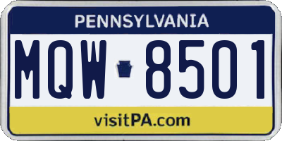 PA license plate MQW8501
