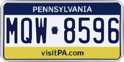 PA license plate MQW8596