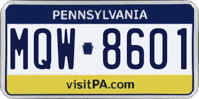 PA license plate MQW8601