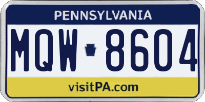 PA license plate MQW8604