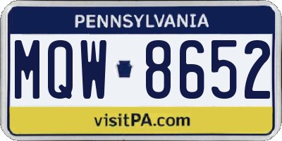 PA license plate MQW8652