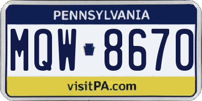 PA license plate MQW8670