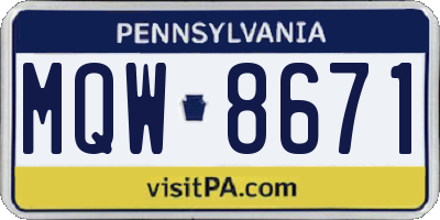 PA license plate MQW8671