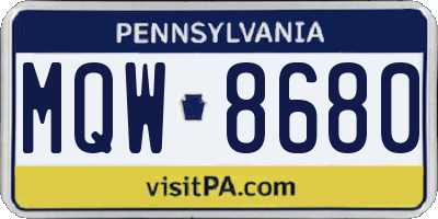 PA license plate MQW8680