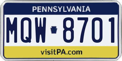 PA license plate MQW8701