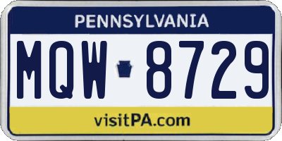 PA license plate MQW8729