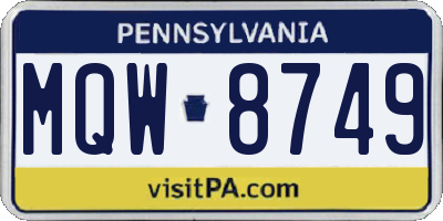 PA license plate MQW8749