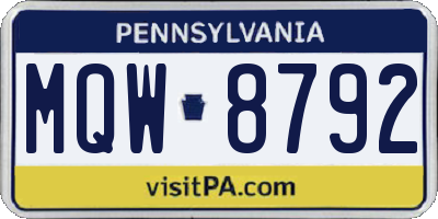 PA license plate MQW8792
