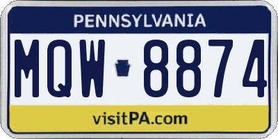 PA license plate MQW8874