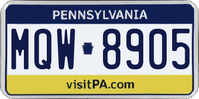 PA license plate MQW8905