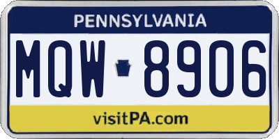 PA license plate MQW8906