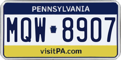 PA license plate MQW8907
