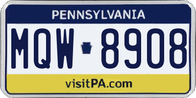 PA license plate MQW8908