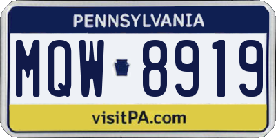PA license plate MQW8919