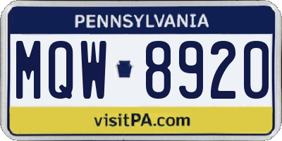PA license plate MQW8920